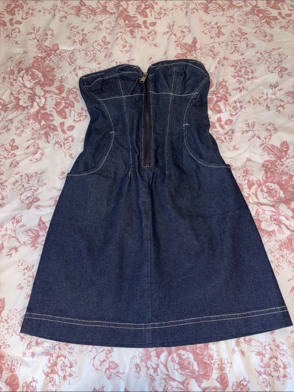 Urban Outfitters Denim Strapless Sweetheart Dress - Dark Blue